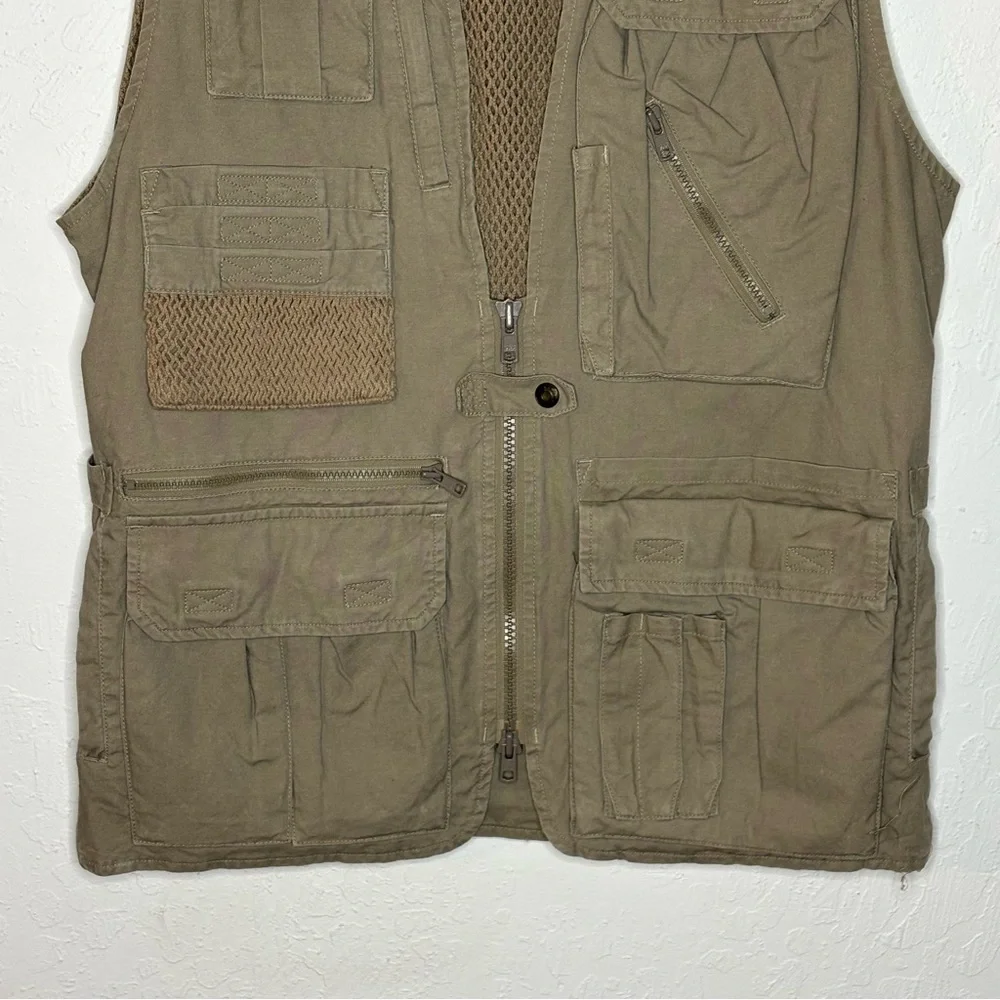 Vtg‎ Banana Republic Safari Vest Sz S Full Zip Multi Pockets Travel Khaki Vented